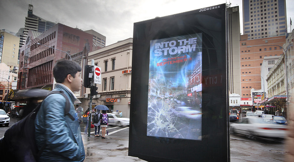 A photo of the Into The Storm augmented reality billboard – Grand Visual, digital out of home production